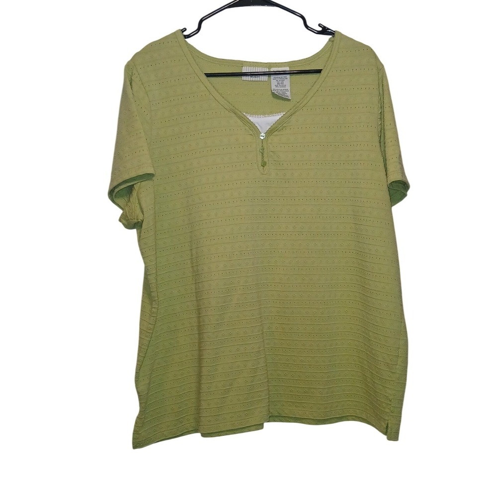 White Stag Woman Gentle Lime Pointelle Eyelet Short Sleeve Top 2X 18W/20W
